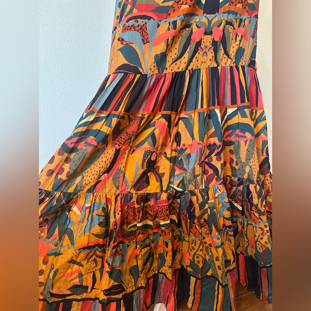 Farm Rio Isabella Tiered Maxi Skirt Leopard Animal Woman's s - Picture 7 of 11